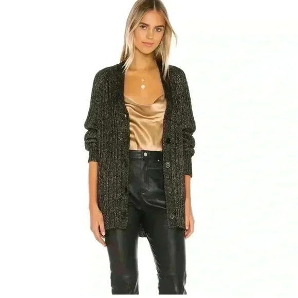 2/40 Equipment Femme Black and Gold Wool and Alpaca Blend Cardigan - Women’s XS - Picture 2 of 9